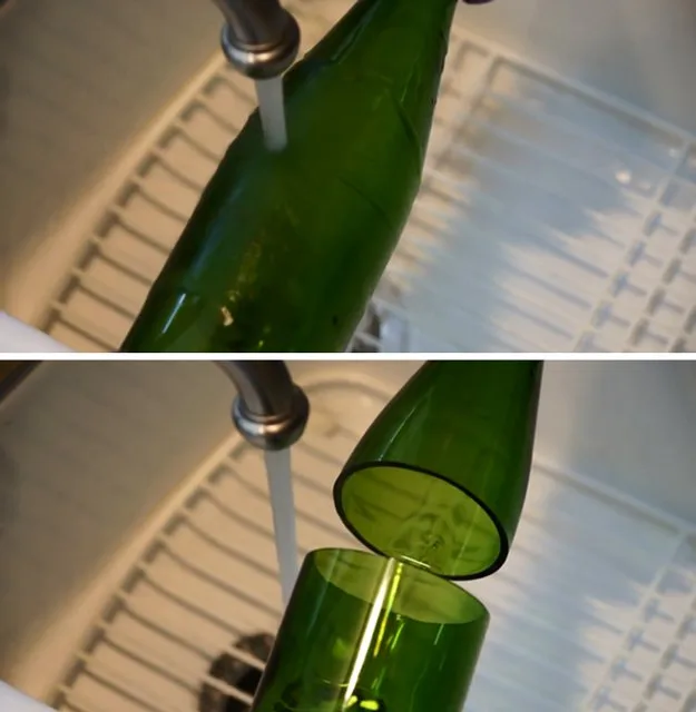 couper bouteille verre en deux