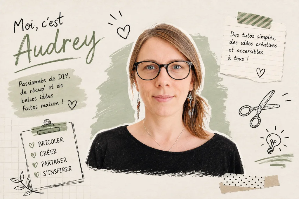 Moi, c'est Audrey — passionnée de DIY, de récup' et de belles idées faites maison